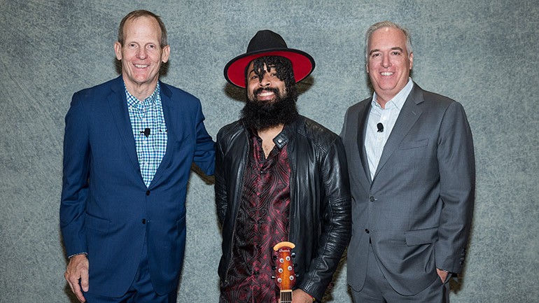 Pictured before BMI songwriter Nelson Cade III takes the stage at the 2024 Restaurant Leadership Conference (L to R): BMI’s Dan Spears,  BMI songwriter Nelson Cade III,  Informa Executive Vice President, and Restaurant Leadership Conference Chair Chris Keating.