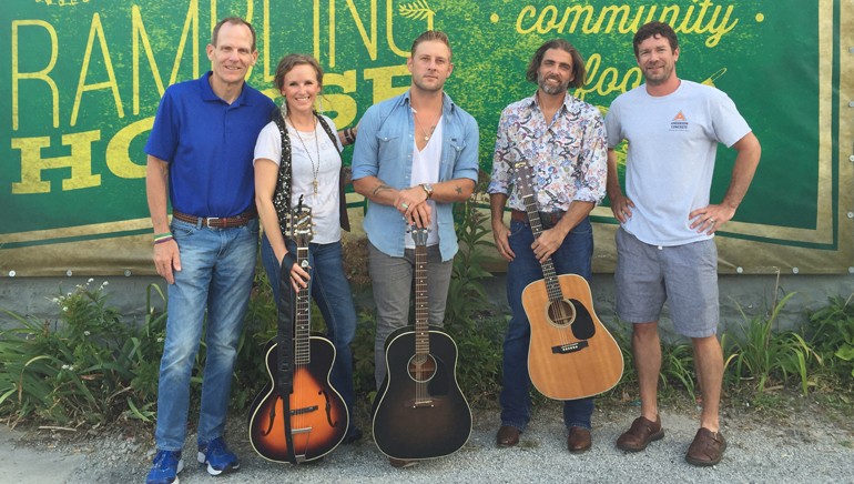 Pictured (L-R) before the performance at The Rambling House in Columbus are: BMI’s Dan Spears, BMI songwriters Kristen Kelly, Jimmy Stanley and Clint Daniels and The Rambling House owner John Lynch.
