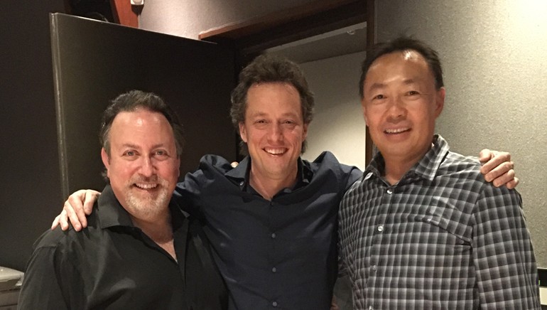 Pictured (L-R) at the Bridge Recording Studio are BMI composer and conductor Lucas Richman, BMI composer Nathan Barr and BMI’s Ray Yee.