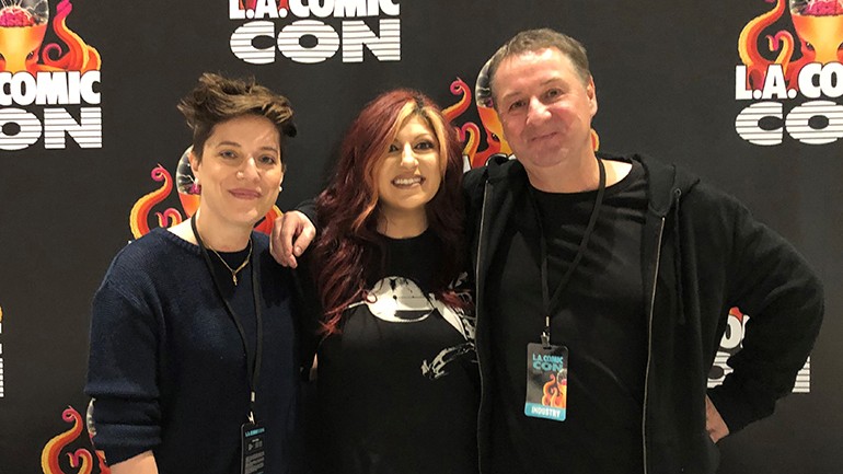 BMI’s Anne Cecere (center) is joined for a photo by BMI composers Emily Rice and John Murphy at “Behind the Screams: Music for Horror and Thrillers.”