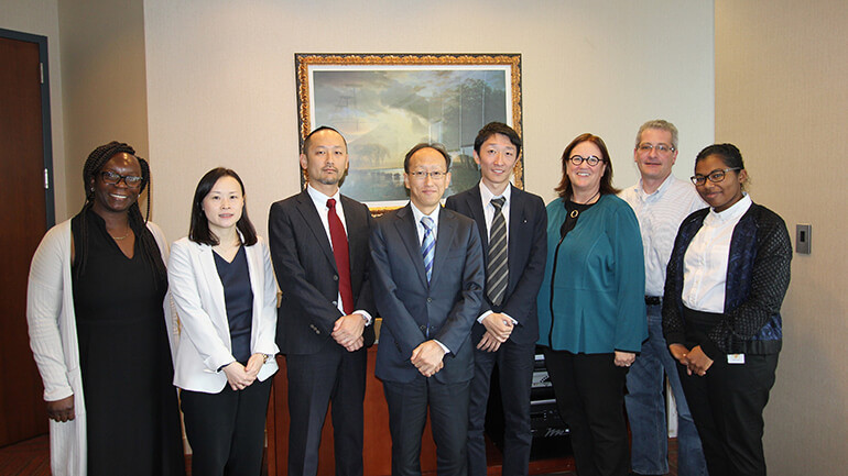 Pictured (L-R) are: BMI’s Evelyn Morgan; JASRAC’s Sub-chief, Broadcast Media Section, Haruna Ikeda; Sub-chief, Digital Media Section, Narutoshi Yoshida; Manager, Transmission rights Department, Atsushi Maekawa; and International Relations, Ryuta Toya; and BMI’s Ann Sweeney; John Coletta; and Jade Brown.