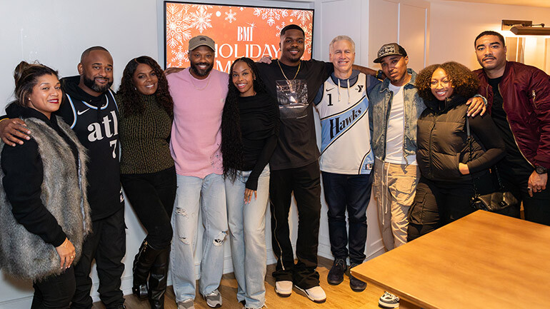 BMI’s Marche Butler, Byron Wright, Catherine Brewton, Wardell Malloy, Christopher Scott-Wallace, Torri Rodney, Michael Steinberg, Reggie Stewart, Morgan Edwards and Jared Lane attend BMI Atlanta’s Holiday Mixer on December 2nd, 2024 at State Farm Arena in Atlanta, GA.