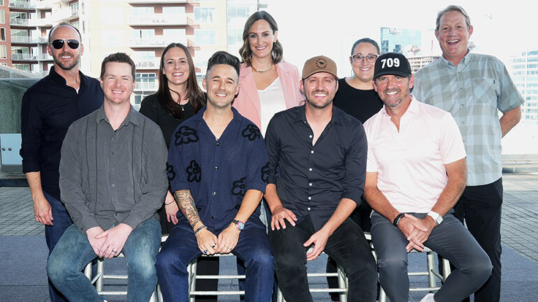 Photo Back Row L-R: Sony Music Publishing’s Rusty Gaston, Hipgnosis’ Ashley Alexander, BMI’s MaryAnn Keen, Studio Bank’s Kari Barnhart, BMI’s Clay Bradley; Front Row L-R: Nick Schwarz (Producer),Cameron Jaymes (BMI), Drew Baldridge (BMI), Jimmy Yeary (BMI).