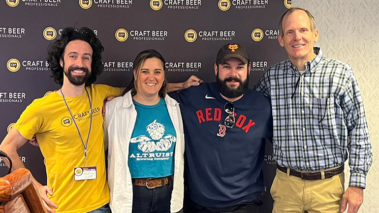 Pictured before Sam James’ performance at the Craft Beer Professionals Connects Conference (L to R): Craft Beer Professionals owner/founder Andrew Coplon, Altruist Brewing Taproom Manager Jamie McIntire, BMI songwriter Sam James, BMI’s Dan Spears.