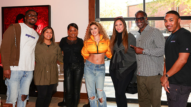 BMI’s Torri Rodney, Marche Butler and Catherine Brewton, Carol Doche, Karla Ortiz, Jr Regisford and BMI’s Reggie Stewart attend BMI’s Carol Doche Listening Party at Sessions Atlanta on October 28, 2024 in Atlanta, Georgia.