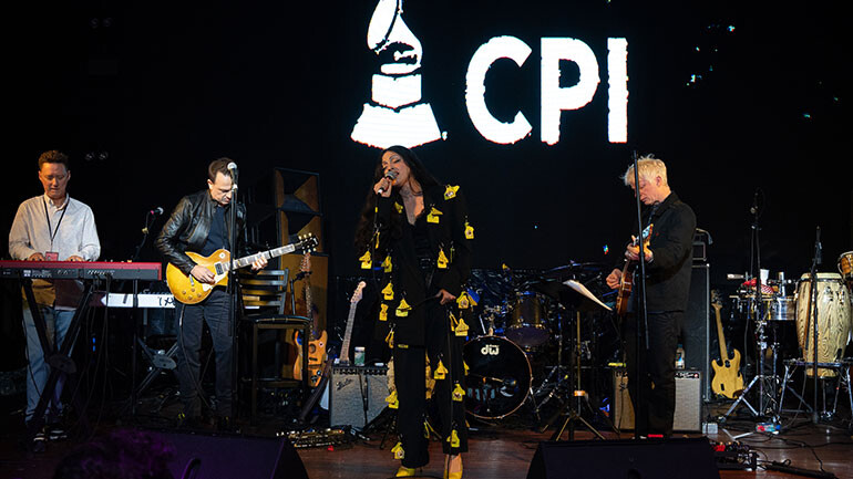 Mon Laferte performing at the 2024 Los Producers benefit concert at M2 Club in Miami, FL on November 13, 2024.