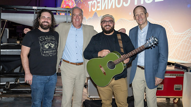 Pictured backstage before Erik Willis’s performance at the 2024 FSTEC Conference (L to R): BMI songwriter and keyboardist Drew Harakal,  Informa Executive Vice President of Conferences Chris Keating, BMI songwriter Erik Willis, BMI’s Dan Spears.