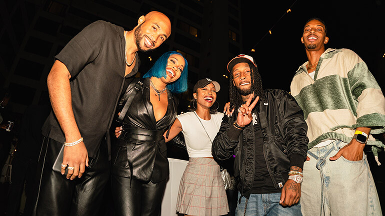 Will Gittens, GoGo Morrow, BMI’s Christopher Scott-Wallace, Shordie Shordie and Joseph Solomon attend BMI’s Acoustic Sunset Sessions at Skybar at Mondrian Los Angeles on October 10, 2024.