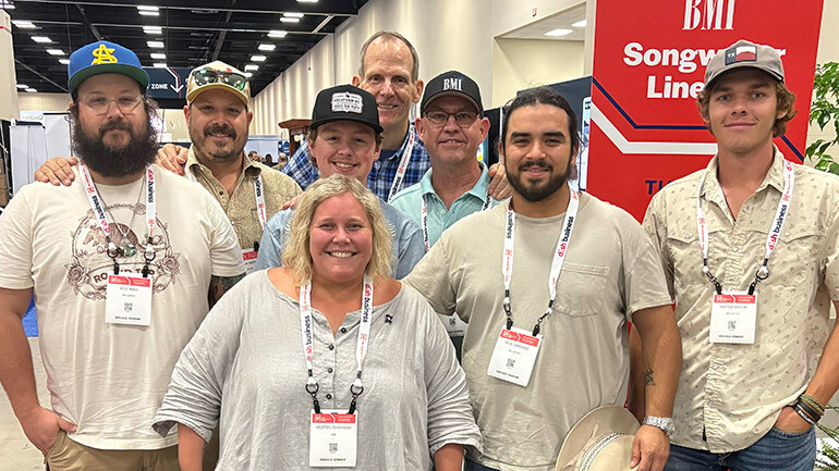 (L to R): BMI songwriters Kyle and Keegan Reed, BMI’s Kristen Townsend, BMI songwriter Ian Kocourek, BMI’s Dan Spears and Mitch Ballard, BMI songwriters True Labowski and Ashton Naylor.