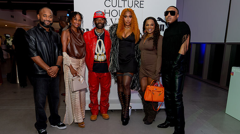 (L-R) BMI’s Byron Wright and Sandye Taylor, Bangladesh, Sevyn Streeter, BMI’s Catherine Brewton and Reggie Stewart during LVMH’s Art Basel activation presented by BMI on December 7, 2024, at Culture House in Miami, FL.