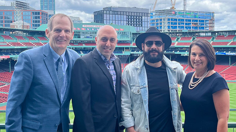 Pictured before BMI songwriter Sam James performs at the Massachusetts Lodging Association Stars of Industry Awards Luncheon in Boston (L to R): BMI’s Dan Spears, MLA Board Chair and Kimpton Hotels-Marlowe General Manager Joe Capalbo, BMI songwriter Sam James, MLA CEO Chris Pappas.