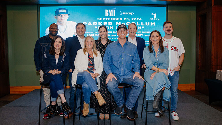 Back Row L-R: BMI’s Shannon Sanders, BMI’s Mason Hunter, BMI’s MaryAnn Keen, BMI’s Clay Bradley, BMI’s Josh Tomlinson; Front Row L-R: Lori McKenna (BMI), Liz Rose (BMI), Parker McCollum (BMI), Hillary Lindsey (ASCAP).