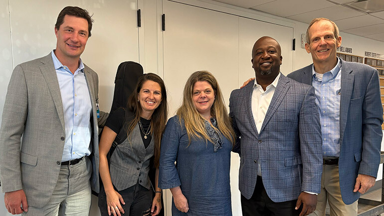 Pictured after BMI’s presentation at the RAMW Board meeting in Washington, DC (L to R): BMI’s Michael Collins,  BMI songwriter Sheena Brook,  Cork Wine Bar & Market owner & RAMW Board Chair Diane Gross, RAMW CEO Shawn Townsend, BMI’s Dan Spears.