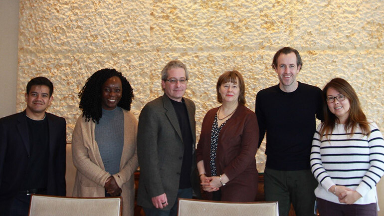 Photo L-R: Manny Guerrero, Evelyn Morgan, John Coletta, Catharine Saxberg (VP, International Relations), Connor Chapman (Director, International Relations) and Jennifer Devitt on February 15, 2024.