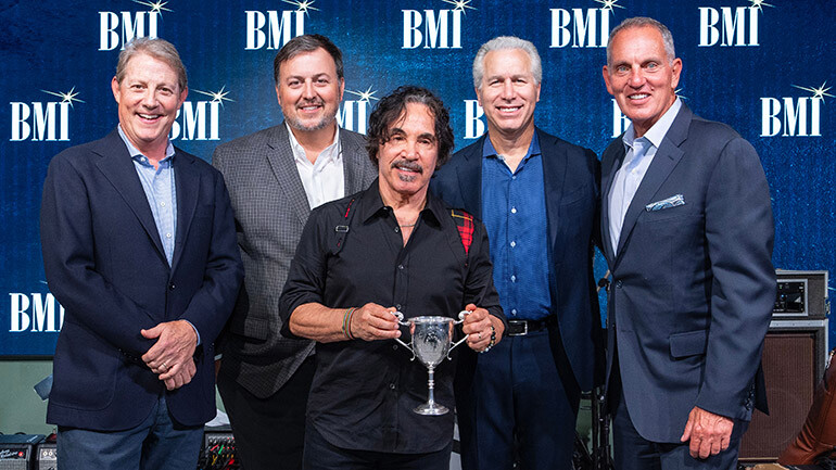 Photo L-R: BMI’s Clay Bradley, BMI’s Mason Hunter, Troubadour John Oates, BMI’s Mike Steinberg, BMI’s Mike O’ Neill.