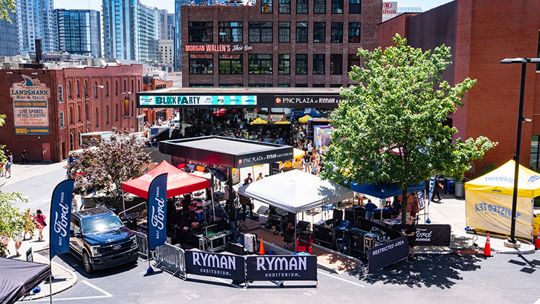 Fans gather on the PNC Plaza for the three-day Ryman and BMI Block Party to enjoy free entertainment and activations.